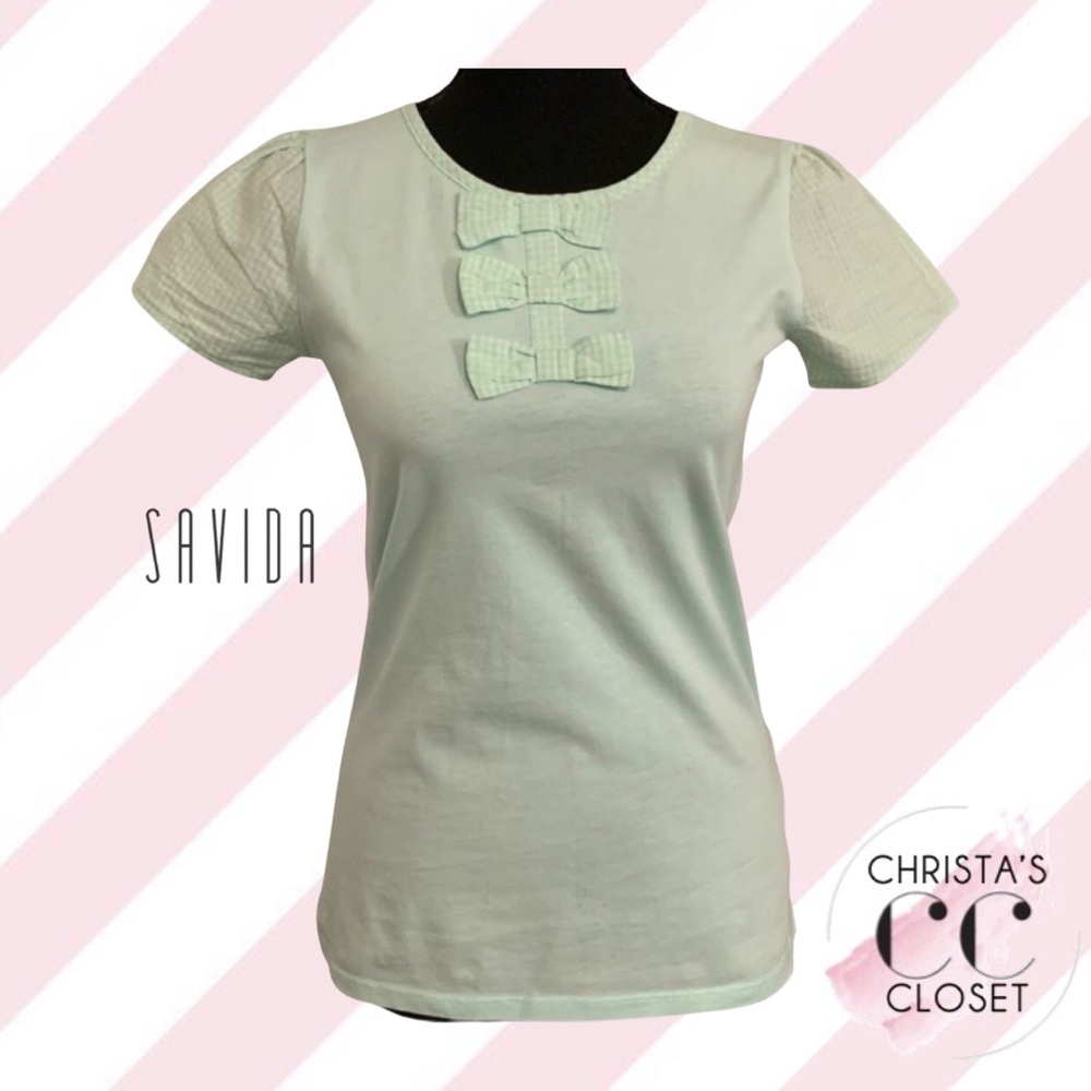 🌹{2/$40} SAVIDA Pastel Green Bow T-Shirt